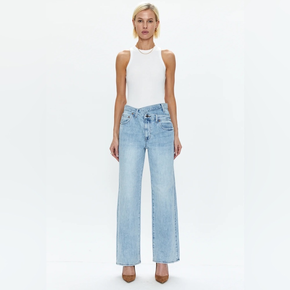 PISTOLA | Bobbie Mid Rise Loose Straight Leg Crossover Waist Jeans Nelson Wash